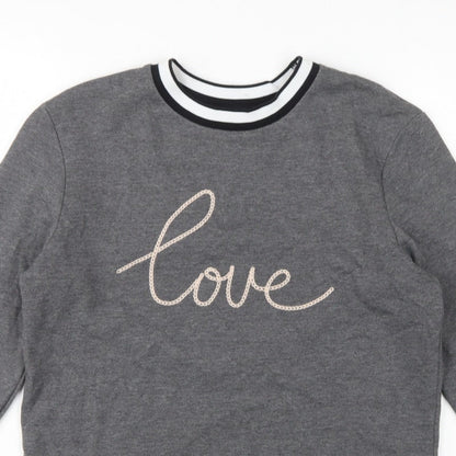 Dorothy Perkins Women Grey UK 12 Love Embroidered Pullover Sweatshirt