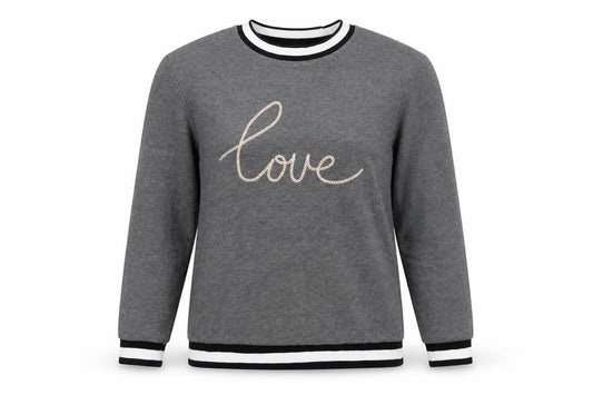 Dorothy Perkins Women Grey UK 12 Love Embroidered Pullover Sweatshirt