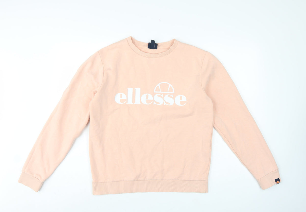 Ellesse Women’s Pink Logo Fleece Sweatshirt UK 12 Crew Neck