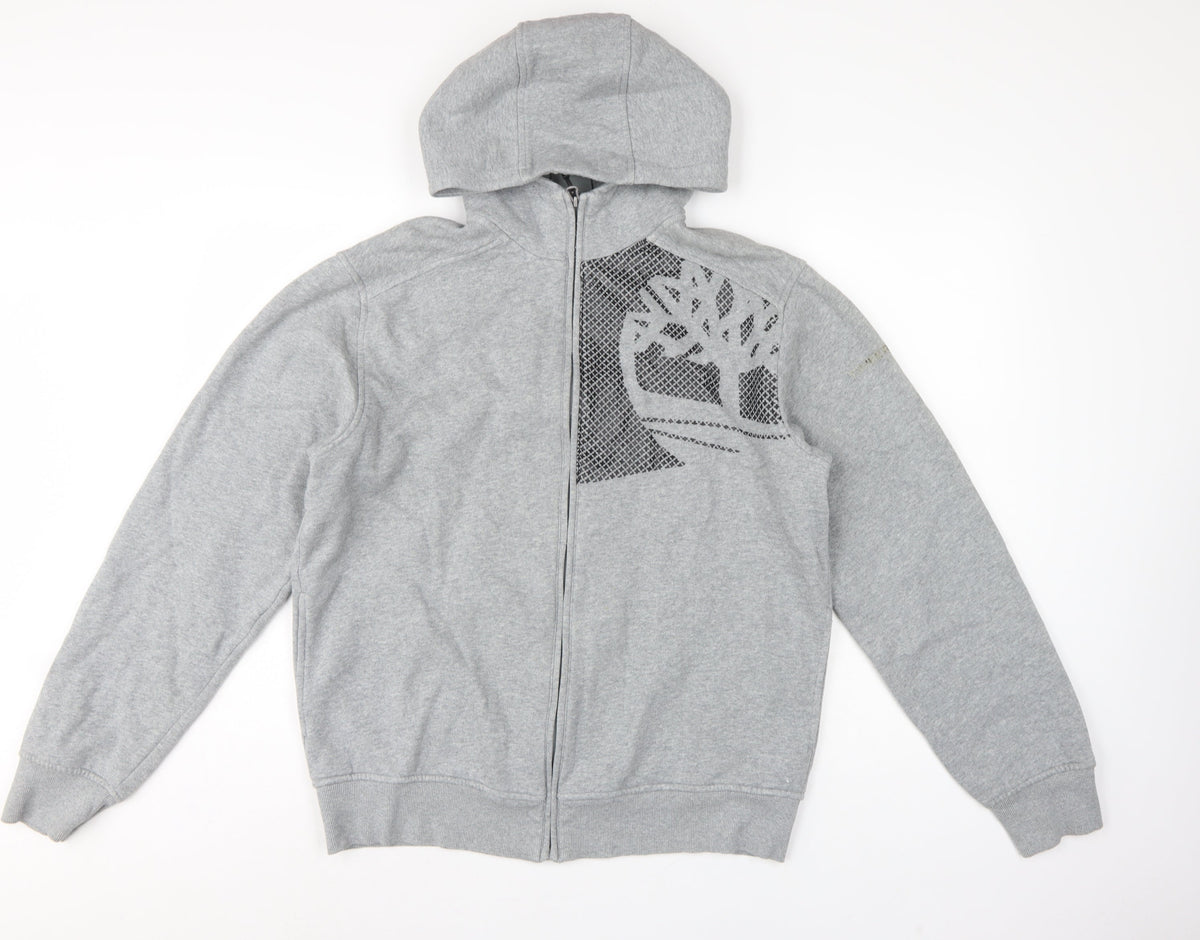 Timberland Men’s Grey L Full Zip Logo Graphic Hoodie Fleece