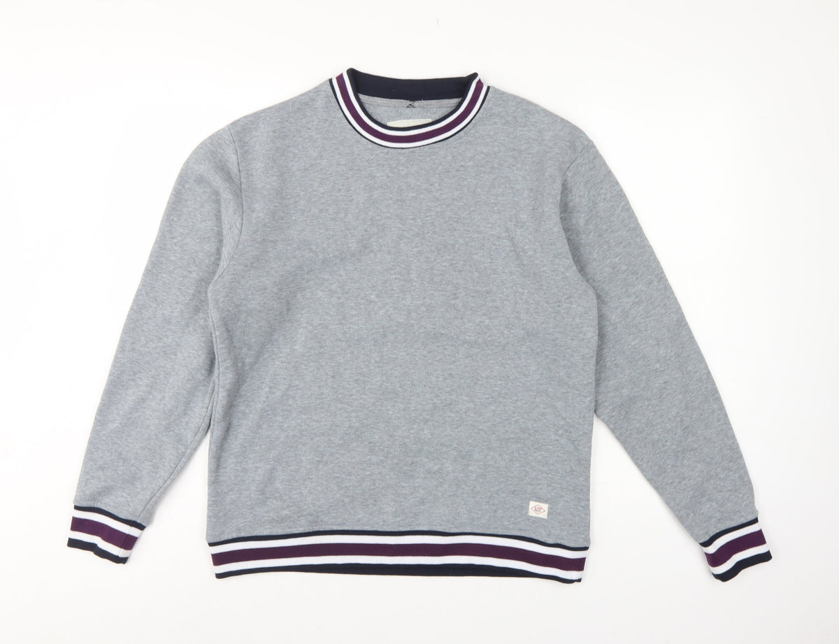 Lee Cooper Men's Grey S Pullover Crew Neck Striped Trim Sweatshirt