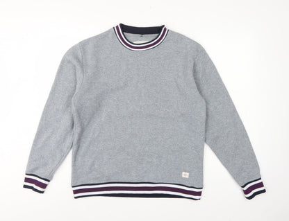 Lee Cooper Men's Grey S Pullover Crew Neck Striped Trim Sweatshirt