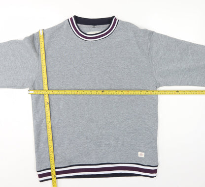 Lee Cooper Men's Grey S Pullover Crew Neck Striped Trim Sweatshirt