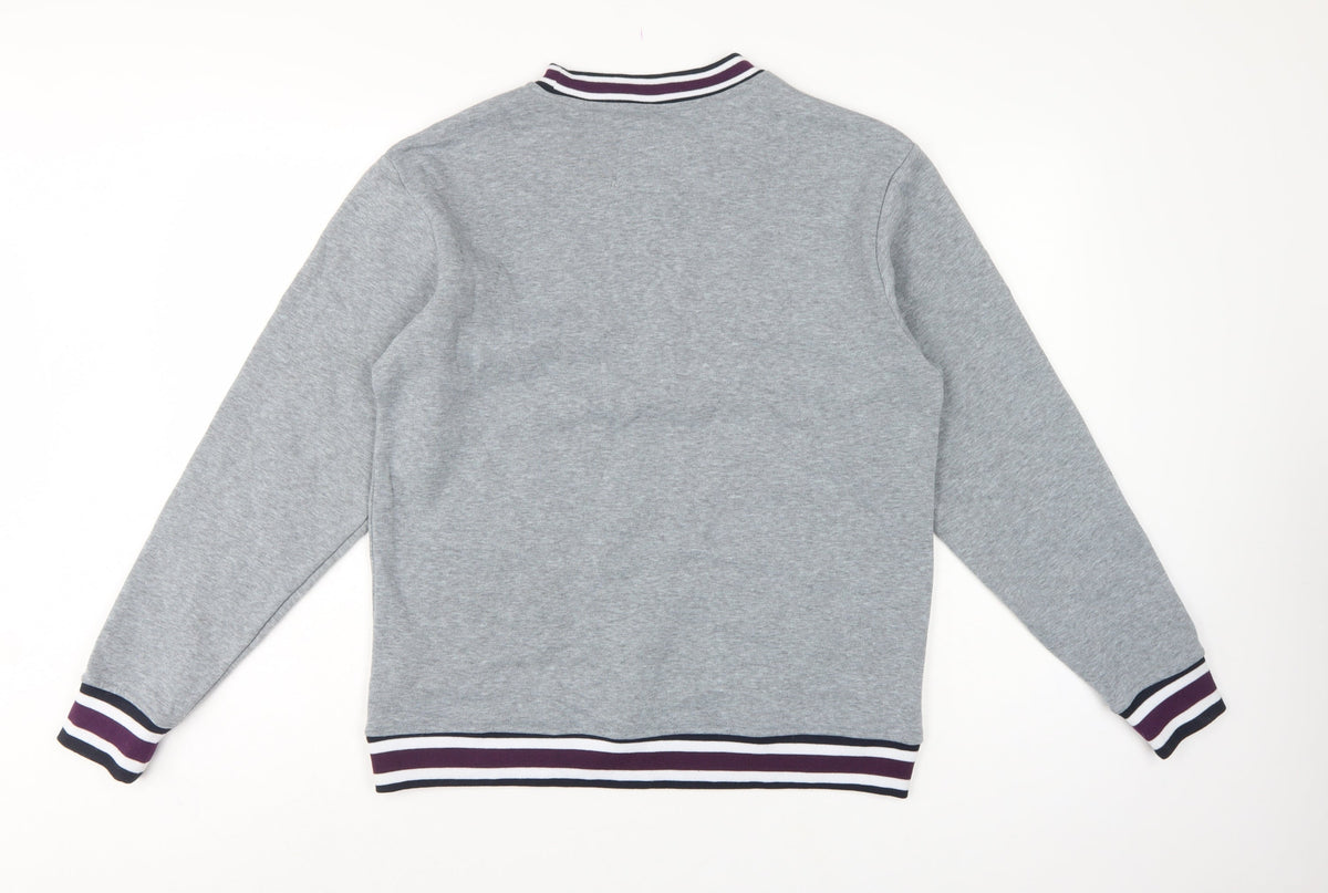 Lee Cooper Men's Grey S Pullover Crew Neck Striped Trim Sweatshirt