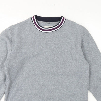 Lee Cooper Men's Grey S Pullover Crew Neck Striped Trim Sweatshirt