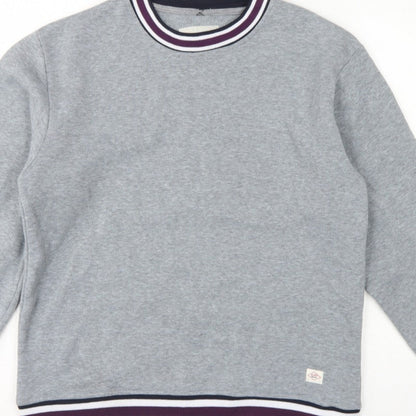 Lee Cooper Men's Grey S Pullover Crew Neck Striped Trim Sweatshirt