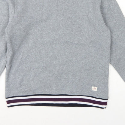 Lee Cooper Men's Grey S Pullover Crew Neck Striped Trim Sweatshirt