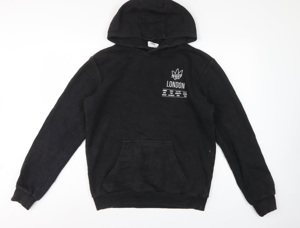 Adidas Men's Black S London Graphic Pullover Hooded Hoodie Kangaroo Pocket