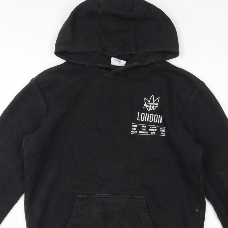 Adidas Men's Black S London Graphic Pullover Hooded Hoodie Kangaroo Pocket