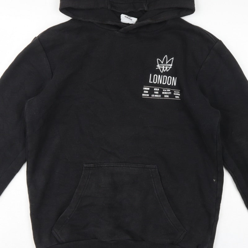 Adidas Men's Black S London Graphic Pullover Hooded Hoodie Kangaroo Pocket
