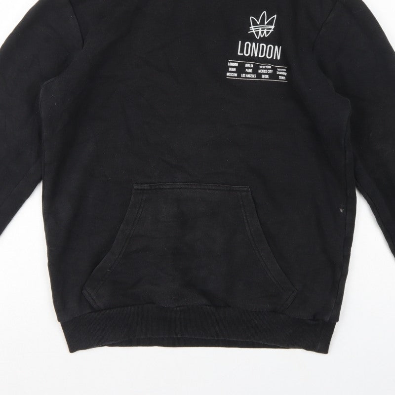 Adidas Men's Black S London Graphic Pullover Hooded Hoodie Kangaroo Pocket
