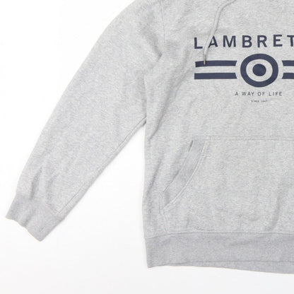 Lambretta Men’s Grey M Pullover Logo Graphic Hoodie Pockets