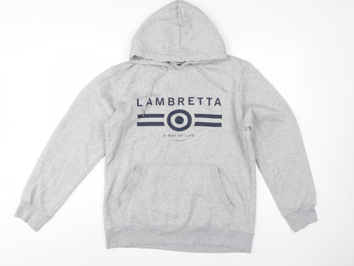 Lambretta Men’s Grey M Pullover Logo Graphic Hoodie Pockets
