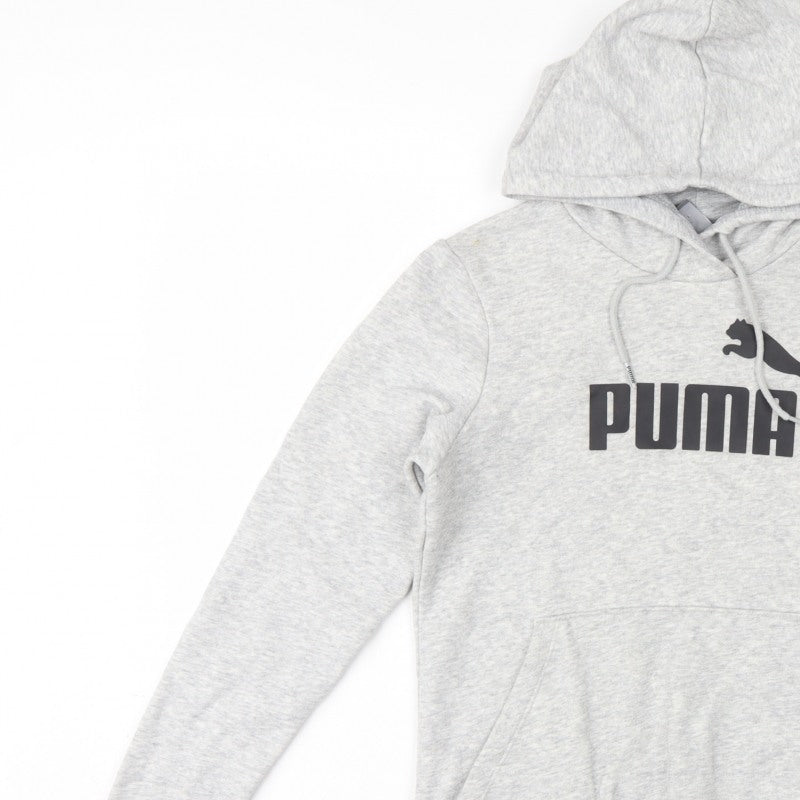 Puma Women’s Grey Logo Pullover Hoodie UK 8 Cotton Blend