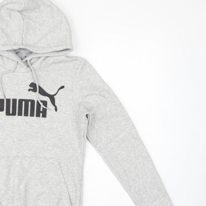 Puma Women’s Grey Logo Pullover Hoodie UK 8 Cotton Blend