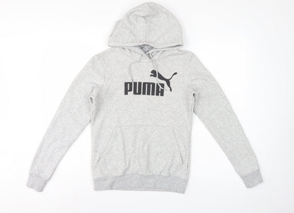Puma Women’s Grey Logo Pullover Hoodie UK 8 Cotton Blend