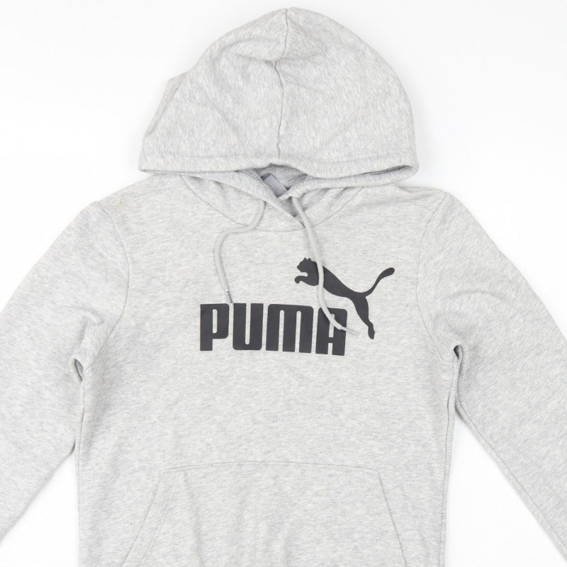 Puma Women’s Grey Logo Pullover Hoodie UK 8 Cotton Blend