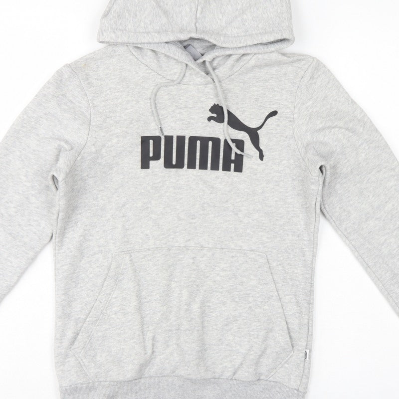 Puma Women’s Grey Logo Pullover Hoodie UK 8 Cotton Blend