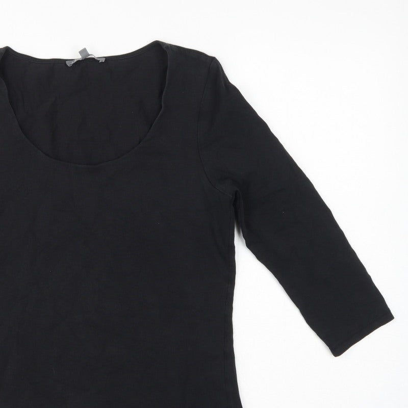 Laura Ashley Women Black UK 12 Basic Scoop Neck 3/4 Sleeve Top