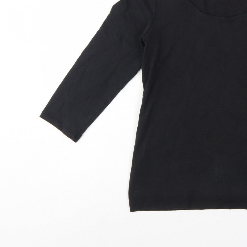 Laura Ashley Women Black UK 12 Basic Scoop Neck 3/4 Sleeve Top