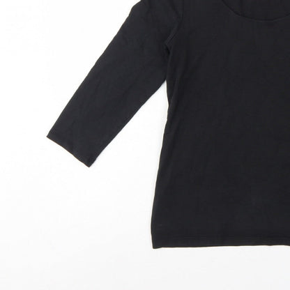 Laura Ashley Women Black UK 12 Basic Scoop Neck 3/4 Sleeve Top