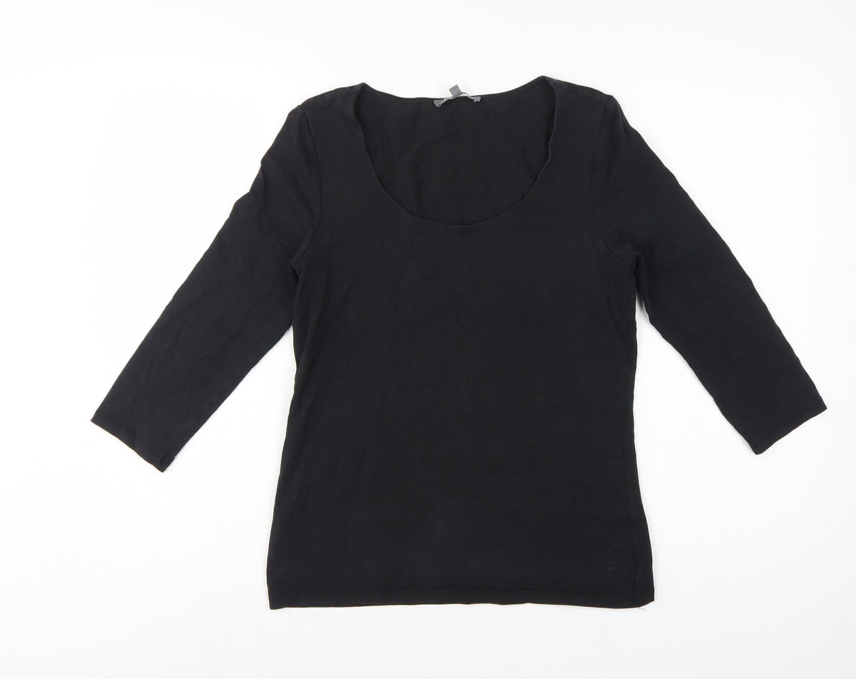 Laura Ashley Women Black UK 12 Basic Scoop Neck 3/4 Sleeve Top