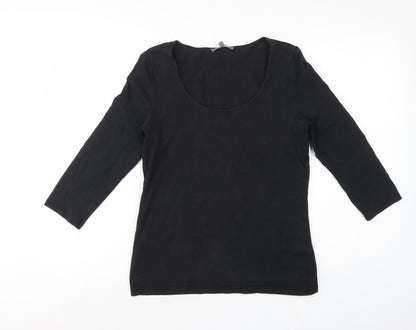 Laura Ashley Women Black UK 12 Basic Scoop Neck 3/4 Sleeve Top