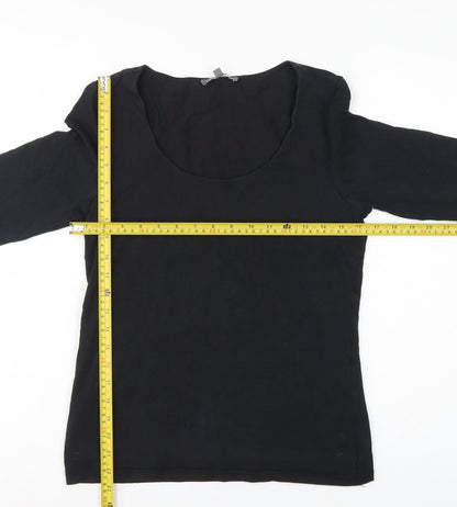 Laura Ashley Women Black UK 12 Basic Scoop Neck 3/4 Sleeve Top