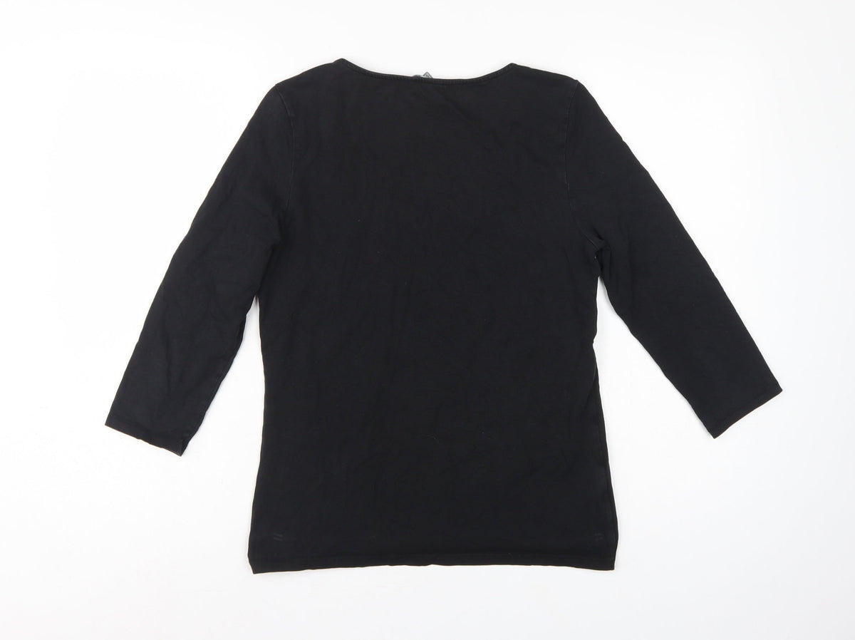 Laura Ashley Women Black UK 12 Basic Scoop Neck 3/4 Sleeve Top