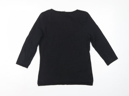 Laura Ashley Women Black UK 12 Basic Scoop Neck 3/4 Sleeve Top