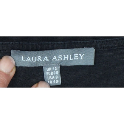 Laura Ashley Women Black UK 12 Basic Scoop Neck 3/4 Sleeve Top