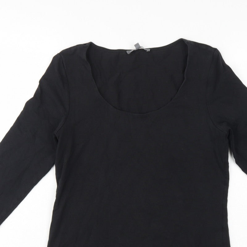 Laura Ashley Women Black UK 12 Basic Scoop Neck 3/4 Sleeve Top