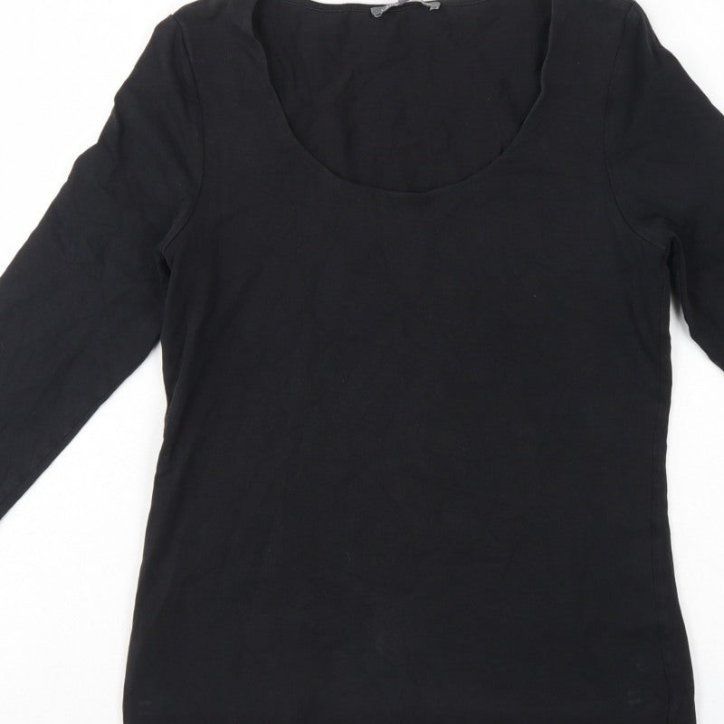 Laura Ashley Women Black UK 12 Basic Scoop Neck 3/4 Sleeve Top