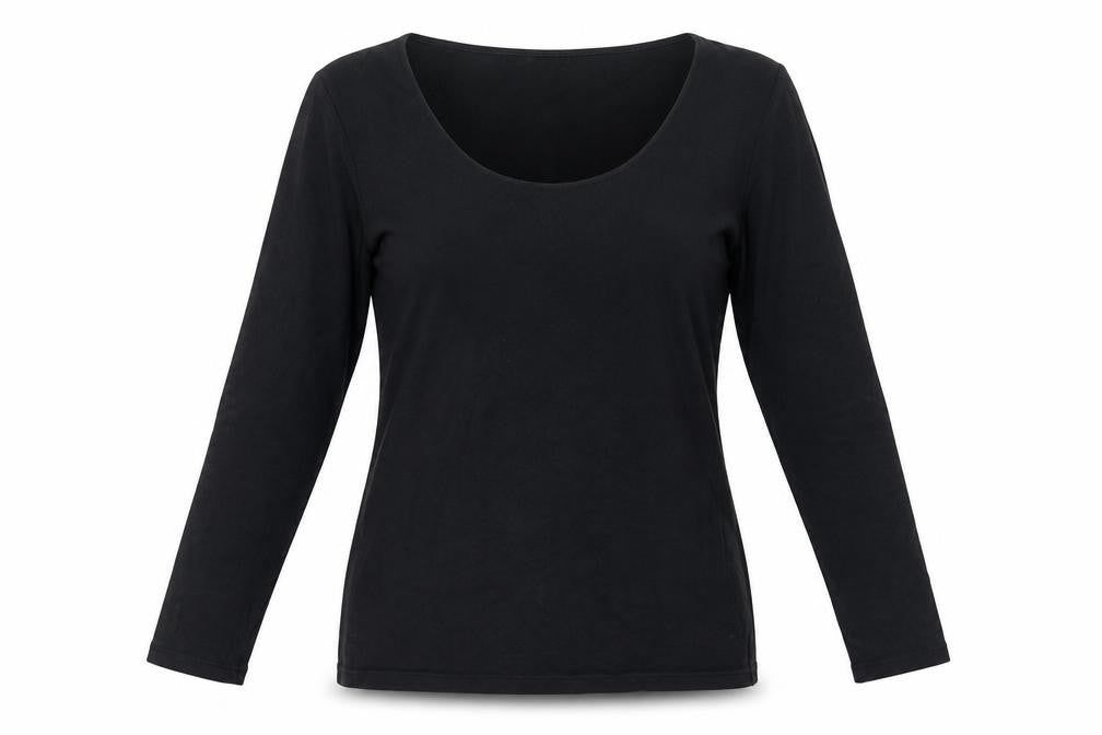 Laura Ashley Women Black UK 12 Basic Scoop Neck 3/4 Sleeve Top