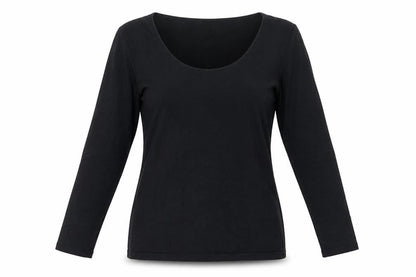 Laura Ashley Women Black UK 12 Basic Scoop Neck 3/4 Sleeve Top