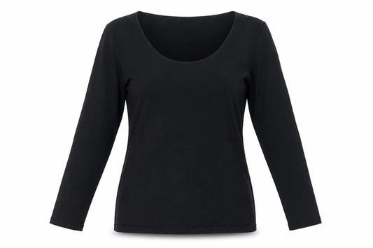 Laura Ashley Women Black UK 12 Basic Scoop Neck 3/4 Sleeve Top