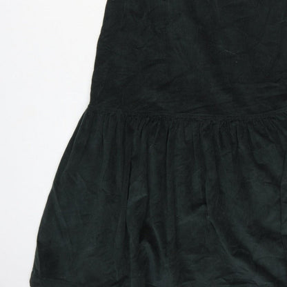 Warehouse Women Black Cotton Corduroy Ruffle Midi Fit & Flare Dress UK 12