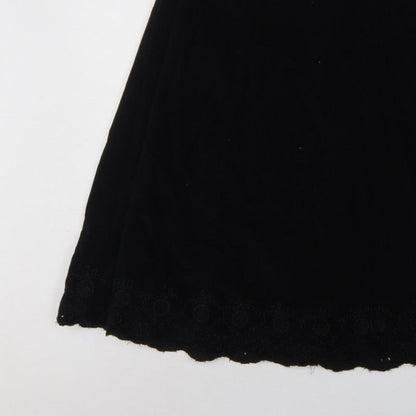 Marks & Spencer Women Black UK 14 A-Line Embroidered Knee Skirt