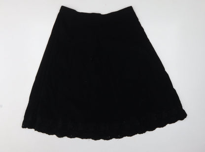 Marks & Spencer Women Black UK 14 A-Line Embroidered Knee Skirt