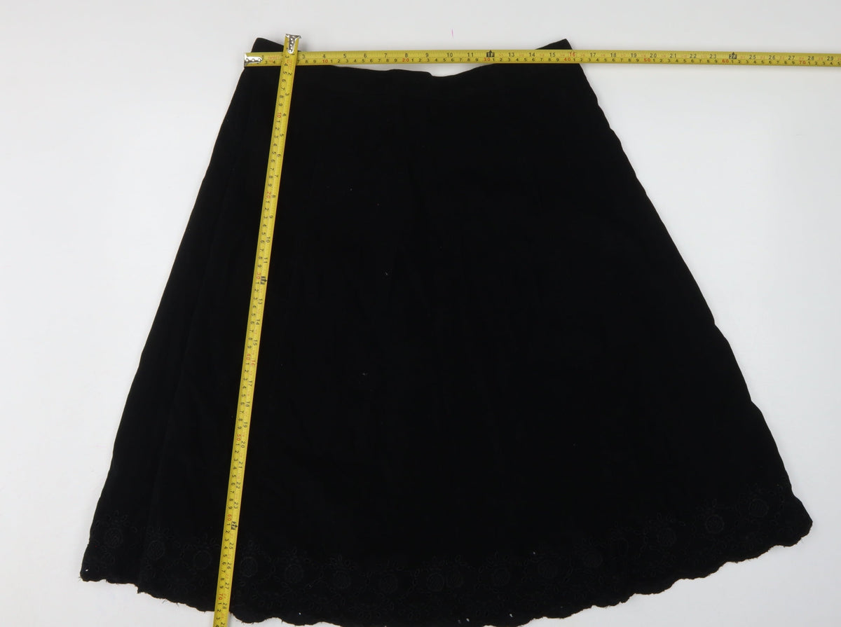 Marks & Spencer Women Black UK 14 A-Line Embroidered Knee Skirt