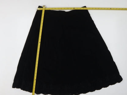 Marks & Spencer Women Black UK 14 A-Line Embroidered Knee Skirt
