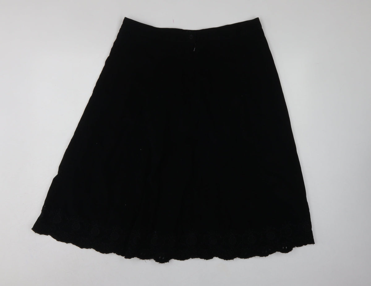 Marks & Spencer Women Black UK 14 A-Line Embroidered Knee Skirt