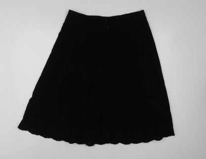 Marks & Spencer Women Black UK 14 A-Line Embroidered Knee Skirt