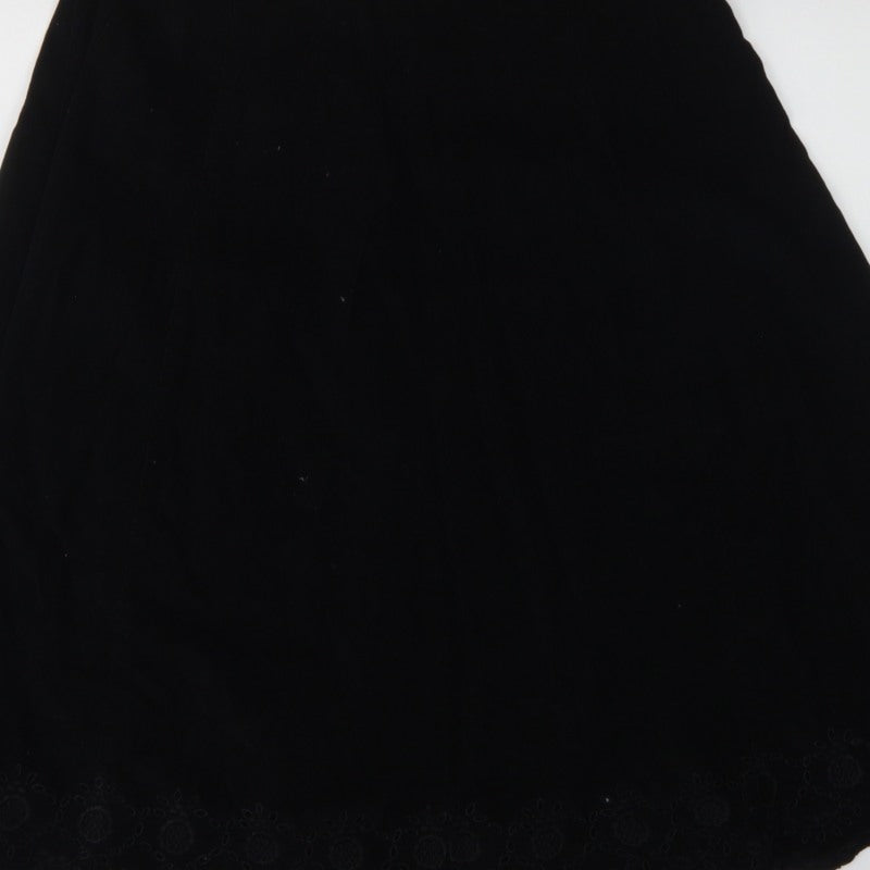 Marks & Spencer Women Black UK 14 A-Line Embroidered Knee Skirt