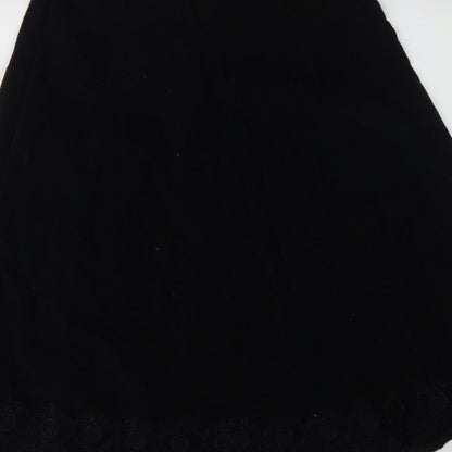 Marks & Spencer Women Black UK 14 A-Line Embroidered Knee Skirt