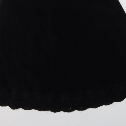 Marks & Spencer Women Black UK 14 A-Line Embroidered Knee Skirt