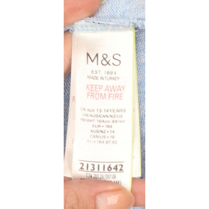Marks & Spencer Girls Blue Hoodie 13-14 Years Pullover Long Sleeve