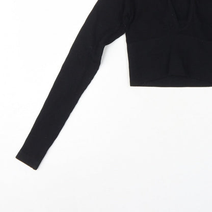 Urban Outfitters Women Black XS Cropped V-Neck Knit Long Sleeve Blouse