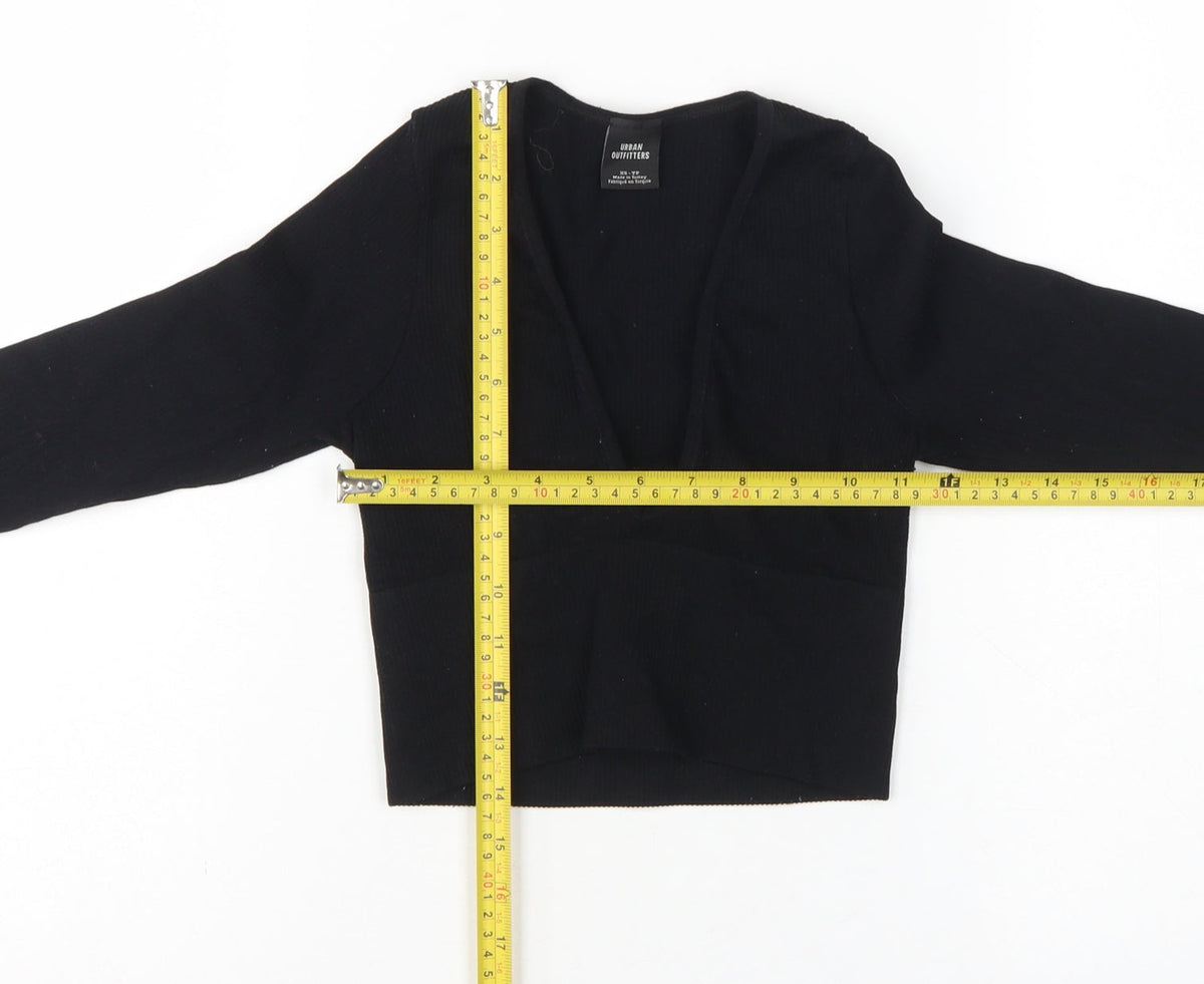 Urban Outfitters Women Black XS Cropped V-Neck Knit Long Sleeve Blouse