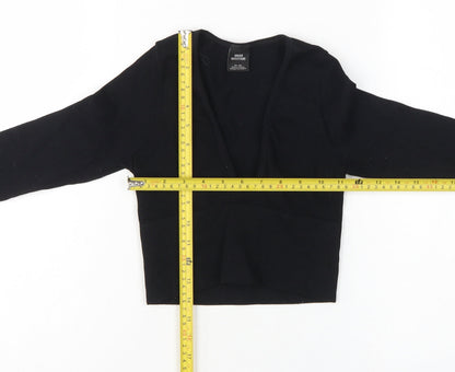 Urban Outfitters Women Black XS Cropped V-Neck Knit Long Sleeve Blouse
